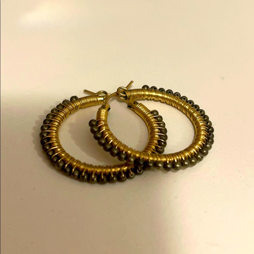 Gold hoop earrings with beads